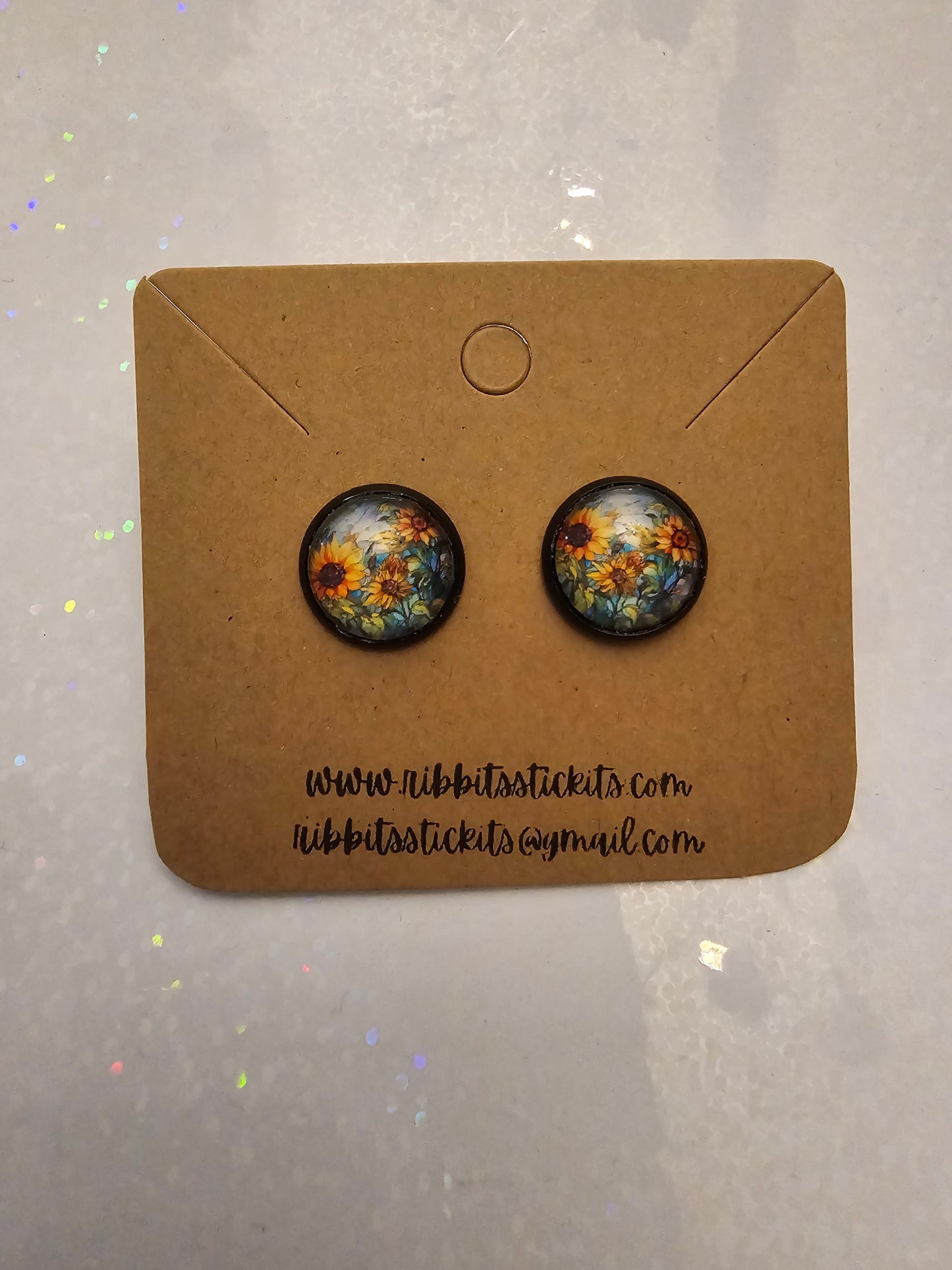 OVERSTOCK - Ribbits Stickits - Sunflower Stained Glass Earrings